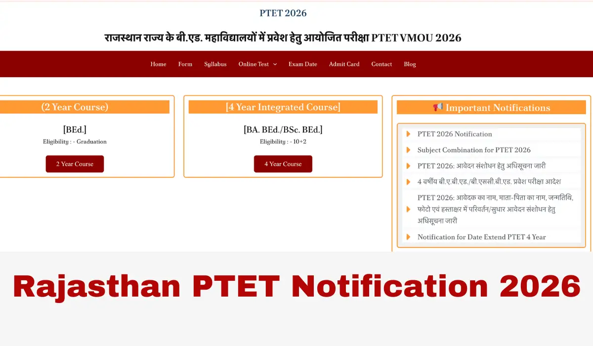 Rajasthan PTET Notification 2026 Out