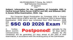 SSC GD 2026 Exam Postponed